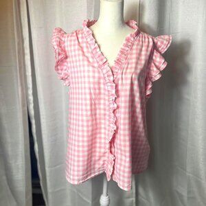 J. Crew Factory Pink Gingham Button Down Shirt